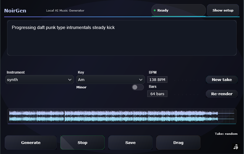 NoirGen plugin UI generating audio